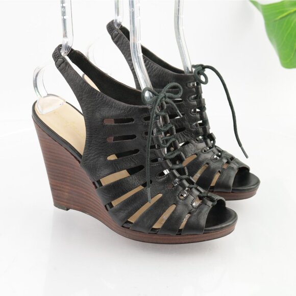 Cole Haan Womens Haven Sandals Size 8 Black Leather Gladiator Lace Up Wedge Heel - Picture 12 of 13